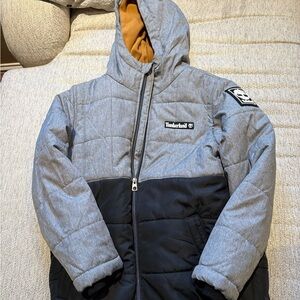 Timberland Kids Two-Tone Gray and Black Puffer Jacket